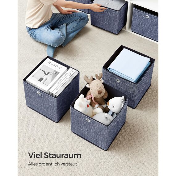 SONGMICS Aufbewahrungsbox, 6er Set, Ordnungsboxen aus Vliesstoff mit Griff, Boxen Aufbewahrung, 30 x 30 x 30 cm, Organizer Box, für Würfelregal, Faltbox, Kleideraufbewahrung, nebelblau RFB006I01