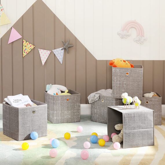 SONGMICS Aufbewahrungsbox, 6er Set, Ordnungsboxen aus Vliesstoff mit Griff, Boxen Aufbewahrung, 30 x 30 x 30 cm, Organizer Box, für Würfelregal, Faltbox, Kleideraufbewahrung, taupe meliert RFB006K01