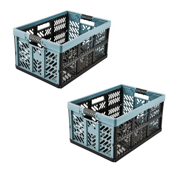 keeeper 2x Stabile Profi-Klappboxen mit Soft-Touch Griffen, 45 l, Ben, Nordic Blue (Blau)
