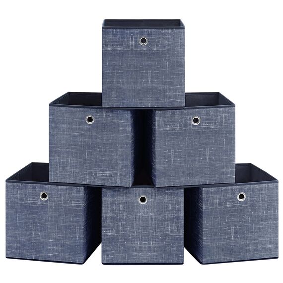 SONGMICS Aufbewahrungsbox, 6er Set, Ordnungsboxen aus Vliesstoff mit Griff, Boxen Aufbewahrung, 30 x 30 x 30 cm, Organizer Box, für Würfelregal, Faltbox, Kleideraufbewahrung, nebelblau RFB006I01