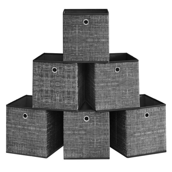 SONGMICS Aufbewahrungsbox, 6er Set, Ordnungsboxen aus Vliesstoff mit Griff, Boxen Aufbewahrung, 26 x 26 x 28 cm, Organizer Box, für Würfelregal, Faltbox, Kleideraufbewahrung, schwarz meliert RFB026B01