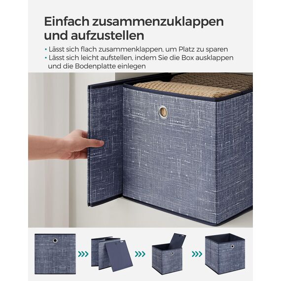 SONGMICS Aufbewahrungsbox, 6er Set, Ordnungsboxen aus Vliesstoff mit Griff, Boxen Aufbewahrung, 30 x 30 x 30 cm, Organizer Box, für Würfelregal, Faltbox, Kleideraufbewahrung, nebelblau RFB006I01