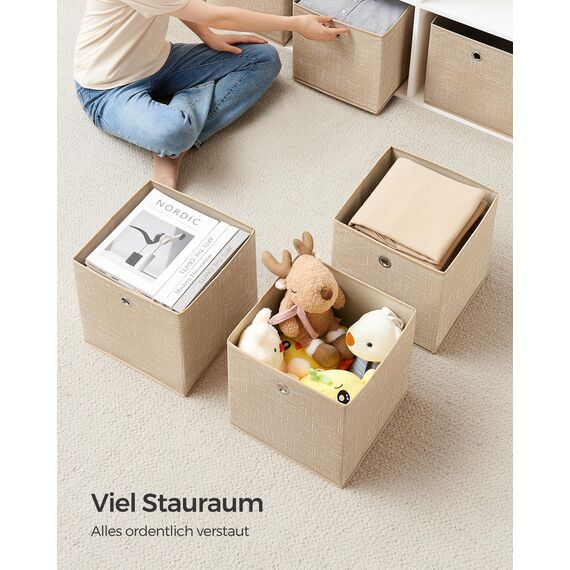 SONGMICS Aufbewahrungsbox, 6er Set, Ordnungsboxen aus Vliesstoff mit Griff, Boxen Aufbewahrung, 30 x 30 x 30 cm, Organizer Box, für Würfelregal, Faltbox, Kleideraufbewahrung, sandbeige RFB006K03