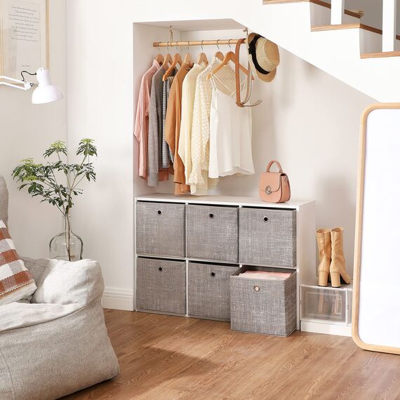 SONGMICS Aufbewahrungsbox, 6er Set, Ordnungsboxen aus Vliesstoff mit Griff, Boxen Aufbewahrung, 30 x 30 x 30 cm, Organizer Box, für Würfelregal, Faltbox, Kleideraufbewahrung, taupe meliert RFB006K01