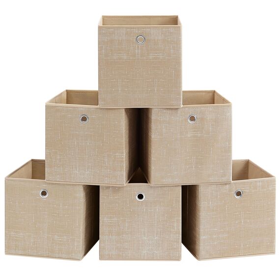 SONGMICS Aufbewahrungsbox, 6er Set, Ordnungsboxen aus Vliesstoff mit Griff, Boxen Aufbewahrung, 30 x 30 x 30 cm, Organizer Box, für Würfelregal, Faltbox, Kleideraufbewahrung, sandbeige RFB006K03