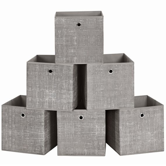 SONGMICS Aufbewahrungsbox, 6er Set, Ordnungsboxen aus Vliesstoff mit Griff, Boxen Aufbewahrung, 30 x 30 x 30 cm, Organizer Box, für Würfelregal, Faltbox, Kleideraufbewahrung, taupe meliert RFB006K01