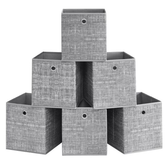 SONGMICS Aufbewahrungsbox, 6er Set, Ordnungsboxen aus Vliesstoff mit Griff, Boxen Aufbewahrung, 26 x 26 x 28 cm, Organizer Box, für Würfelregal, Faltbox, Kleideraufbewahrung, grau meliert RFB026G01
