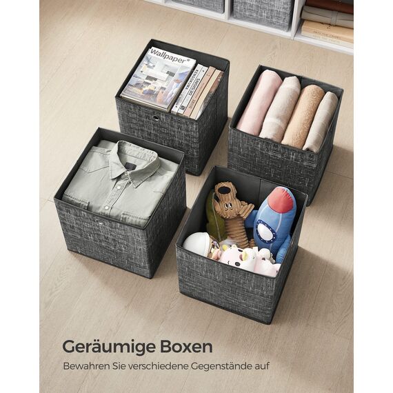 SONGMICS Aufbewahrungsbox, 6er Set, Ordnungsboxen aus Vliesstoff mit Griff, Boxen Aufbewahrung, 26 x 26 x 28 cm, Organizer Box, für Würfelregal, Faltbox, Kleideraufbewahrung, schwarz meliert RFB026B01