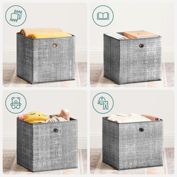 SONGMICS Aufbewahrungsbox, 6er Set, Ordnungsboxen aus Vliesstoff mit Griff, Boxen Aufbewahrung, 30 x 30 x 30 cm, Organizer Box, für Würfelregal, Faltbox, Kleideraufbewahrung, grau meliert RFB02LG-3