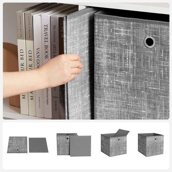 SONGMICS Aufbewahrungsbox, 6er Set, Ordnungsboxen aus Vliesstoff mit Griff, Boxen Aufbewahrung, 30 x 30 x 30 cm, Organizer Box, für Würfelregal, Faltbox, Kleideraufbewahrung, grau meliert RFB02LG-3