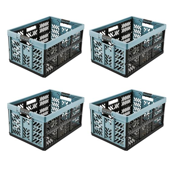 keeeper 4x Stabile Profi-Klappboxen mit Soft-Touch Griffen, 45 l, Ben, Nordic Blue (Blau)