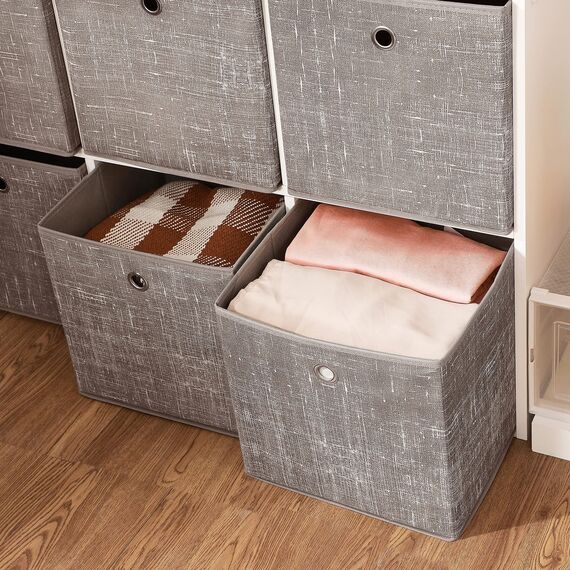 SONGMICS Aufbewahrungsbox, 6er Set, Ordnungsboxen aus Vliesstoff mit Griff, Boxen Aufbewahrung, 30 x 30 x 30 cm, Organizer Box, für Würfelregal, Faltbox, Kleideraufbewahrung, taupe meliert RFB006K01