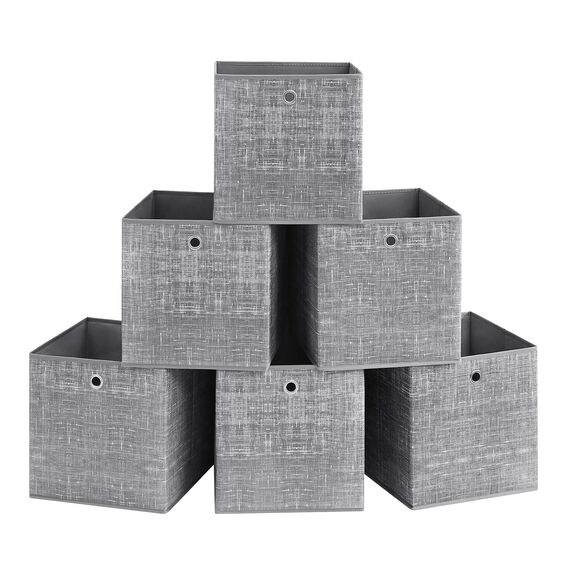 SONGMICS Aufbewahrungsbox, 6er Set, Ordnungsboxen aus Vliesstoff mit Griff, Boxen Aufbewahrung, 33 x 33 x 33 cm, Organizer Box, für Würfelregal, Faltbox, Kleideraufbewahrung, grau meliert RFB033G01