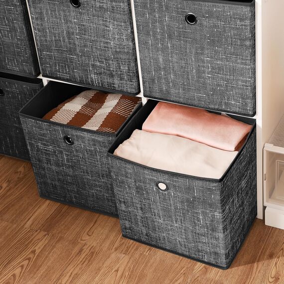 SONGMICS Aufbewahrungsbox, 6er Set, Ordnungsboxen aus Vliesstoff mit Griff, Boxen Aufbewahrung, 30 x 30 x 30 cm, Organizer Box, für Würfelregal, Faltbox, Kleideraufbewahrung, schwarz meliert RFB006B01