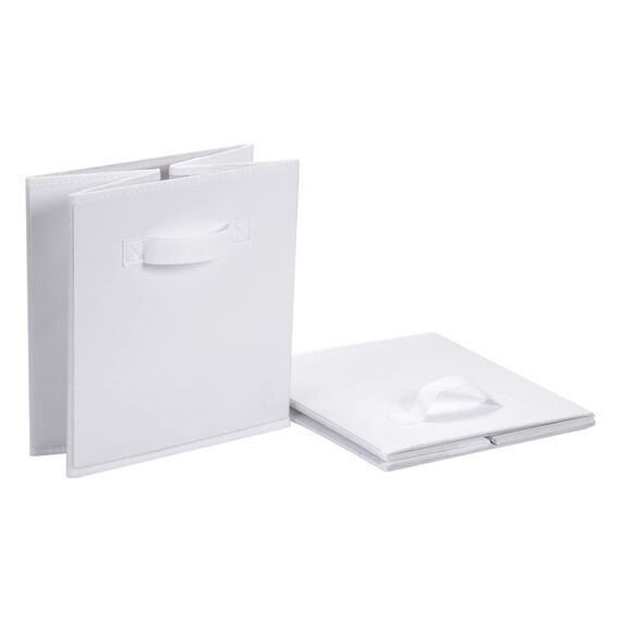Amazon Basics zusammenklappbarer Aufbewahrungswürfel/Organizer aus Stoff mit Griffen, 33 cm x 33 cm x 33 cm, Einfarbig Weiß, 6 Stück