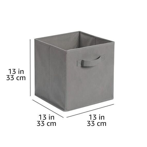 Amazon Basics zusammenklappbarer Aufbewahrungswürfel/Organizer aus Stoff mit Griffen, Einfarbig Grau, 6 er-Pack, 33 cm x 33 cm x 33 cm