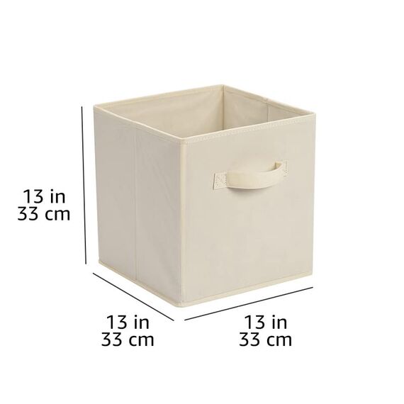 Amazon Basics zusammenklappbarer Aufbewahrungswürfel/Organizer aus Stoff mit Griffen, 33 cm x 33 cm x 33 cm, Beige, 6 Stück, Einfarbig Beige