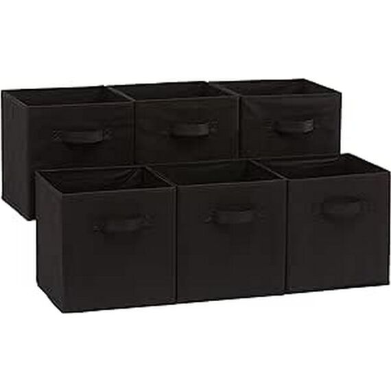 Amazon Basics Zusammenklappbarer Aufbewahrungswürfel/Organizer aus Stoff mit Griffen, 26,6 x 26,6 x 27,9 cm, 6 Stück, Einfarbig Schwarz