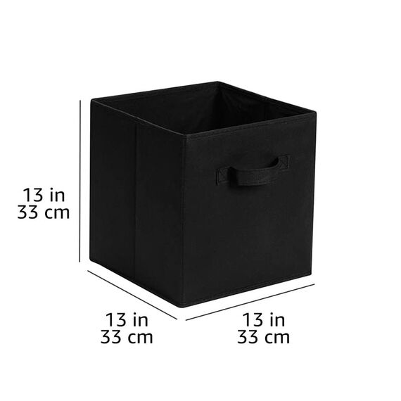 Amazon Basics zusammenklappbarer Aufbewahrungswürfel/Organizer aus Stoff mit Griffen, 6 Stück, Einfarbig Schwarz, 33 cm x 33 cm x 33 cm