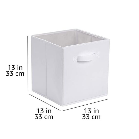 Amazon Basics zusammenklappbarer Aufbewahrungswürfel/Organizer aus Stoff mit Griffen, 33 cm x 33 cm x 33 cm, Einfarbig Weiß, 6 Stück