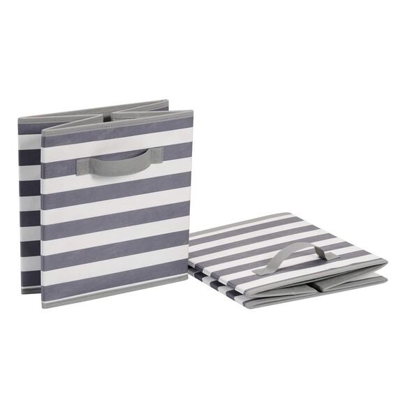 Amazon Basics zusammenklappbarer Aufbewahrungswürfel/Organizer aus Stoff mit Griffen, 33 cm x 33 cm x 33 cm, Weiß/Grau gestreift, 6 Stück