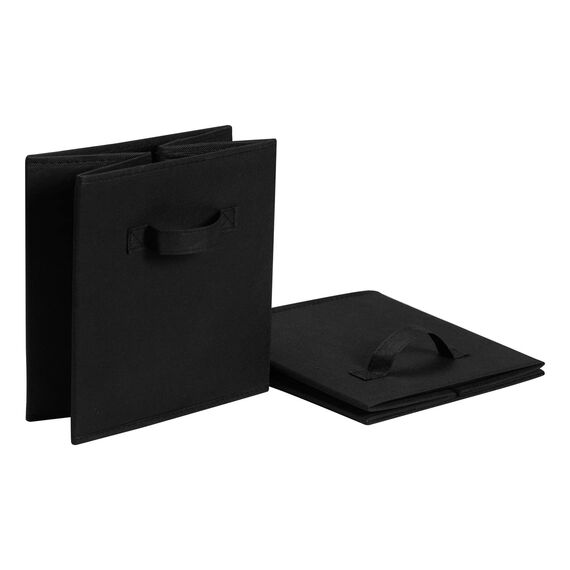 Amazon Basics zusammenklappbarer Aufbewahrungswürfel/Organizer aus Stoff mit Griffen, 6 Stück, Einfarbig Schwarz, 33 cm x 33 cm x 33 cm