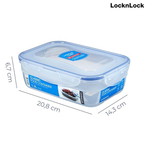 LocknLock CLASSIC Frischhaltedose | 1,2 L | 20,8 x 14,3 x 6,7 cm | 100 % luft- und wasserdichte Vorratsdose | Spülmaschinen-, und Mikrowellengeeignet | BPA-Frei | 4-fach Sicherheits-Verschluss