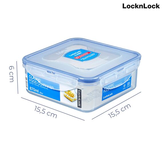 LocknLock CLASSIC Frischhaltedose | 870 ml | 15,5 x 15,5 x 6 cm | 100 % luft- und wasserdichte Vorratsdose | Spülmaschinen-, und Mikrowellengeeignet | BPA-Frei | 4-fach Sicherheits-Verschluss