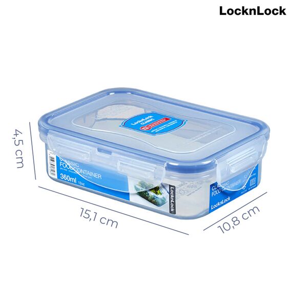 LocknLock CLASSIC Frischhaltedose | 360 ml | 15,1 x 10,8 x 4,5 cm | 100 % luft- und wasserdichte Vorratsdose | Spülmaschinen-, und Mikrowellengeeignet | BPA-Frei | 4-fach Sicherheits-Verschluss