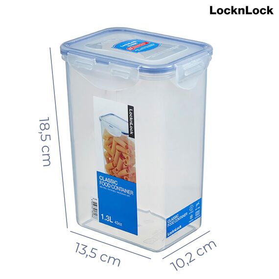 LocknLock CLASSIC Frischhaltedose | 1,3 L | 13,5 x 10,2 x 18,5 cm | 100 % luft- und wasserdichte Vorratsdose | Spülmaschinen-, und Mikrowellengeeignet | BPA-Frei | 4-fach Sicherheits-Verschluss