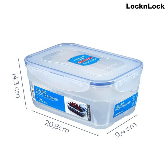 LocknLock PP Classic Frischhaltedose | 1,8 L | 20,8 x 14,3 x 9,4 cm | 100 % luft- und wasserdicht | BPA-frei | Gefrier-& Kühlschrank Organizer | Spülmaschinen-& Mikrowellengeeignet