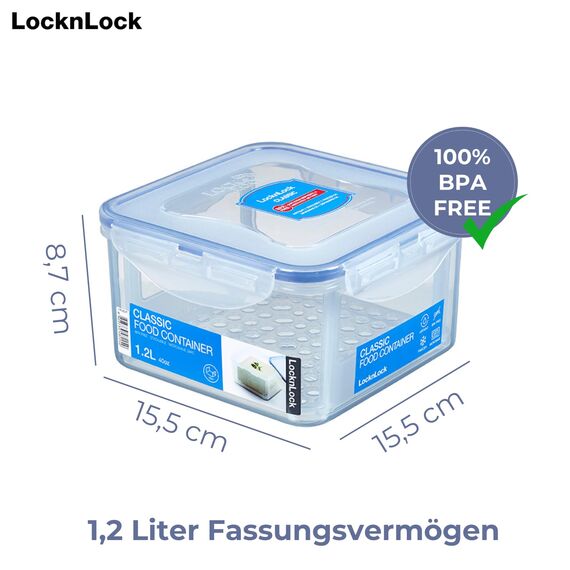 LocknLock PP Classic Frischhaltedose mit Serviereinsatz, 1,2 L, 155 x 155 x 87 mm, 100 % luft- und wasserdicht, Cleveres Verschluss-System, Vorratsdose Kühlschrank & Gefrierfach