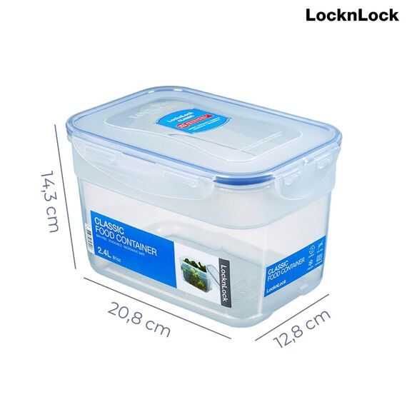 LocknLock CLASSIC Frischhaltedose | 2,4 L | 20,8 x 14,3 x 12,8 cm | 100 % luft- und wasserdichte Vorratsdose | Spülmaschinen-, und Mikrowellengeeignet | BPA-Frei | 4-fach Sicherheits-Verschluss