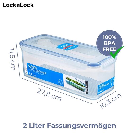 LocknLock PP Classic Vorratsdose mit Ablaufgitter | 2 L | 27,8 x 11,5 x 10,3 cm | 100 % luft- und wasserdicht | Gefrier-& Kühlschrank Organizer | Spülmaschinen-& Mikrowellengeeignet | BPA frei