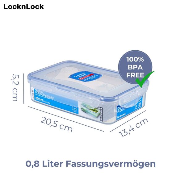 LocknLock CLASSIC Frischhaltedose | 800 ml | 205 x 134 x 52 mm | Mit Ablaufgitter | Luft- und wasserdichte Vorratsdose | Spülmaschinen-, und Mikrowellengeeignet | BPA-Frei