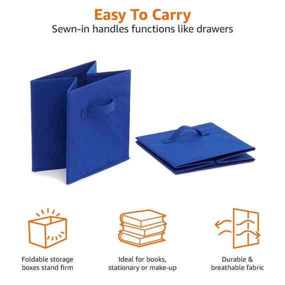 Amazon Basics Zusammenklappbarer Aufbewahrungswürfel/Organizer aus Stoff mit Griffen, 26,6 x 26,6 x 27,9 cm, 6 Stück, Einfarbig Marineblau