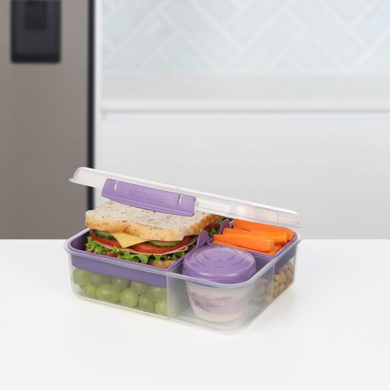 Sistema Bento Box TO GO Brotdose mit Fächern | 1,65 L Lunchbox mit Joghurt- /Fruchtbehälter | Lunchbox Kinder & Erwachsene | Lila