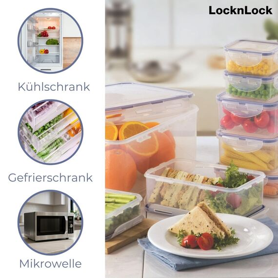 LocknLock CLASSIC Frischhaltedose | 1,2 L | 20,8 x 14,3 x 6,7 cm | 100 % luft- und wasserdichte Vorratsdose | Spülmaschinen-, und Mikrowellengeeignet | BPA-Frei | 4-fach Sicherheits-Verschluss