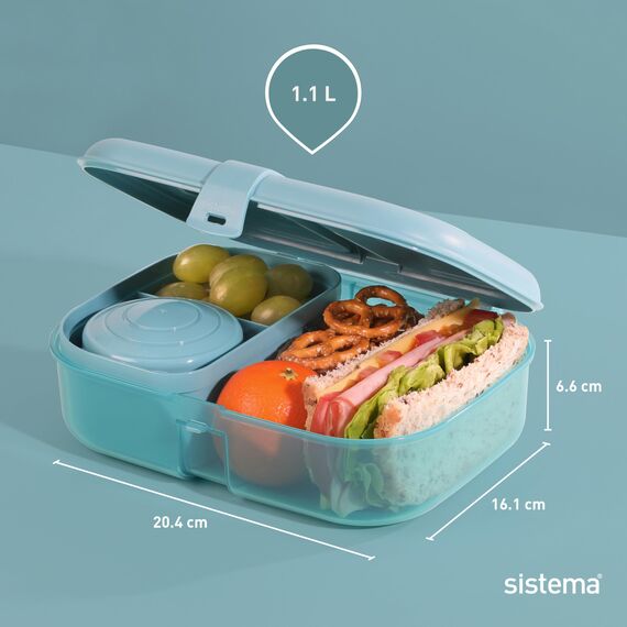 Sistema Ribbon Bento Box Brotdose mit flexiblem Einsatz und Joghurt-/Fruchtbehälter | Mit recyceltemozeangebundenem Kunststoff | 1,1 L Lunchbox im Bento Style | BPA-frei