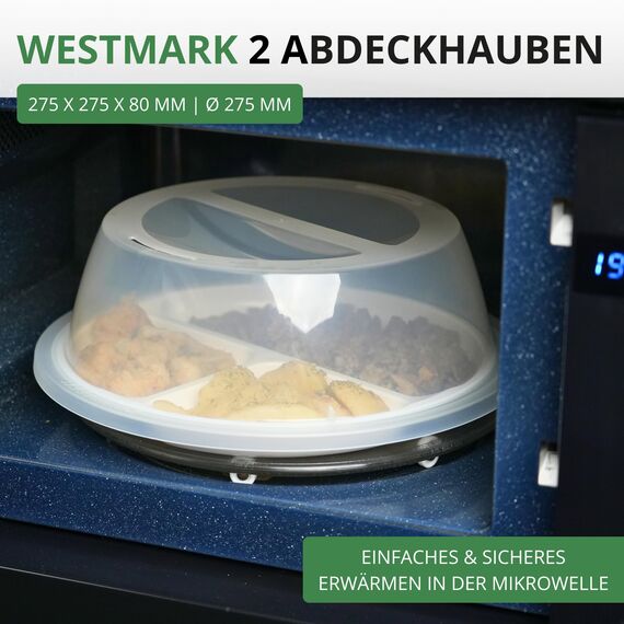 Westmark Teller-Abdeckhauben, 2 Stück, ø je ca. 27,5 cm, Zum Auftauen und Erwärmen in der Mikrowelle, Kunststoff, Weiß, 224622E3