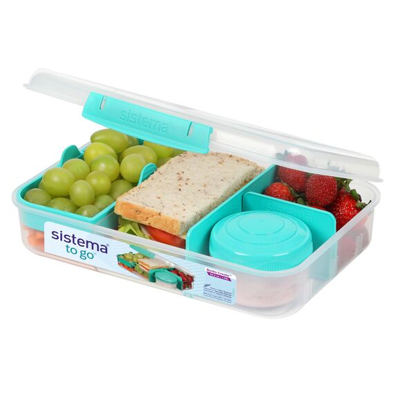 Sistema Bento Box Create Brotdose mit Fächern | 1,48 L Lunchbox mit Joghurt- /Fruchtbehälter | Lunchbox Kinder & Erwachsene | Blaugrün