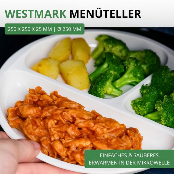 Westmark Mikrowellen-Menüteller, 3 separate Bereiche, ø 25 cm, Kunststoff, Farbe: Weiß, 22402270