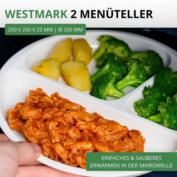 Westmark Mikrowellen-Menüteller mit 3 Einteilungen, 2 Stück, Durchmesser: 25 cm, Kunststoff, Weiß, 224022E3
