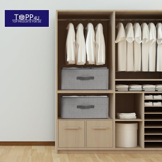 TOPP4u 2er Set große Aufbewahrungsboxen 50x40x20 cm - Boxen Aufbewahrung groß - Aufbewahrungskorb faltbar - Kleiderschrank Organizer - Stoff Kleiderboxen als Schrank Kisten - Stoffboxen in Grau-Beige