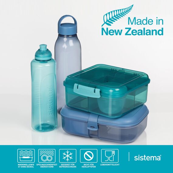 Sistema Bento Box Ocean Bound Plastic Brotdose mit Fächern | 1,25 L Lunchbox mit Joghurt-/Fruchtbehälter | Lunchbox Kinder & Erwachsene l | Hergestellt mit recyceltem Kunststoff | türkis