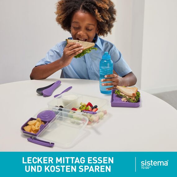 Sistema Bento Box TO GO Brotdose mit Fächern | 1,65 L Lunchbox mit Joghurt- /Fruchtbehälter | Lunchbox Kinder & Erwachsene | Blaugrün