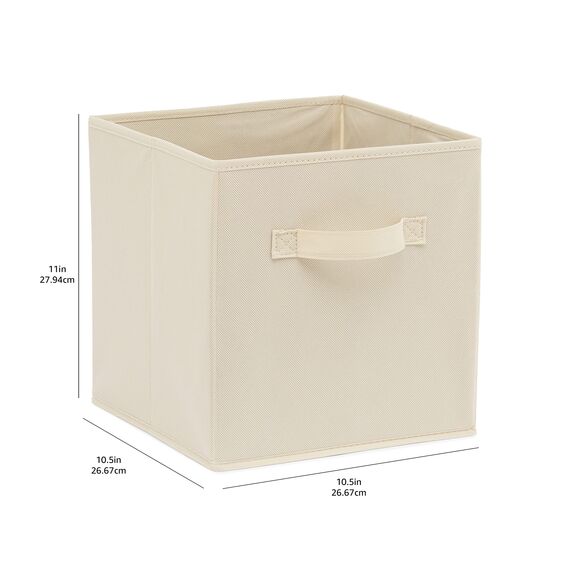 Amazon Basics zusammenklappbarer Aufbewahrungswürfel/Organizer aus Stoff mit Griffen, 26,6 x 26,6 x 27,9 cm, Einfarbig Beige, 6 Stück