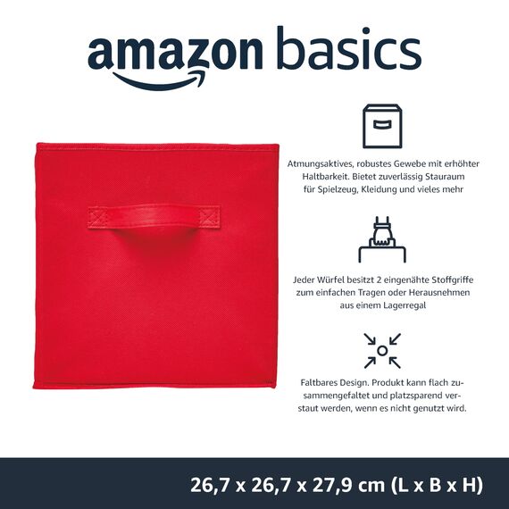 Amazon Basics Foldable Storage Cubes, 6 Stück, Rot, 26.6 x 26.6 x 27.9 cm