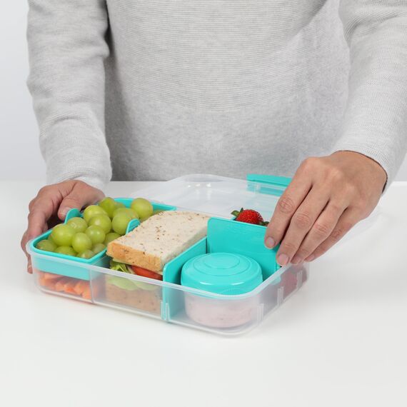 Sistema Bento Box Create Brotdose mit Fächern | 1,48 L Lunchbox mit Joghurt- /Fruchtbehälter | Lunchbox Kinder & Erwachsene | Blaugrün