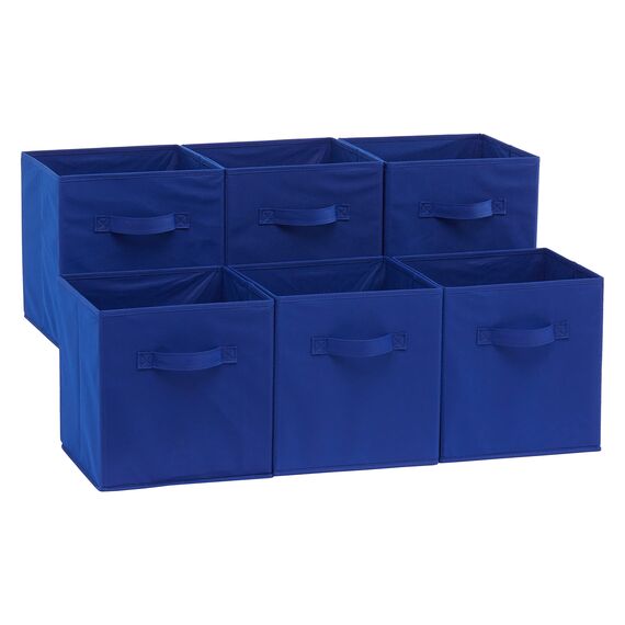 Amazon Basics Zusammenklappbarer Aufbewahrungswürfel/Organizer aus Stoff mit Griffen, 26,6 x 26,6 x 27,9 cm, 6 Stück, Einfarbig Marineblau